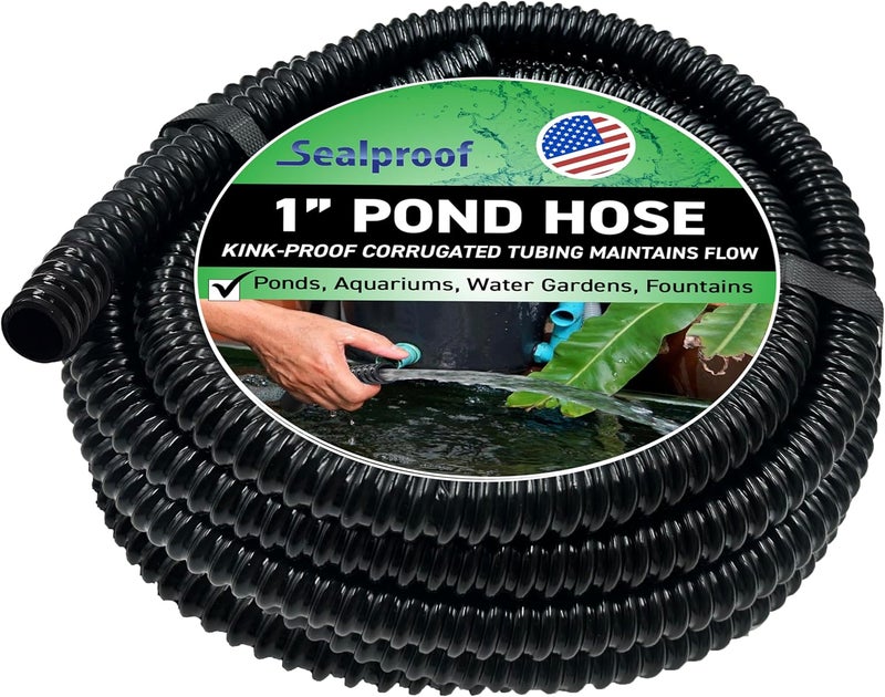 Sealproof 1" Dia. Corrugated Pond Tubing 1-Inch ID, 20 FT Length, Black PVC Kinkproof Strong Flex Tubing Made in USA - Image 1